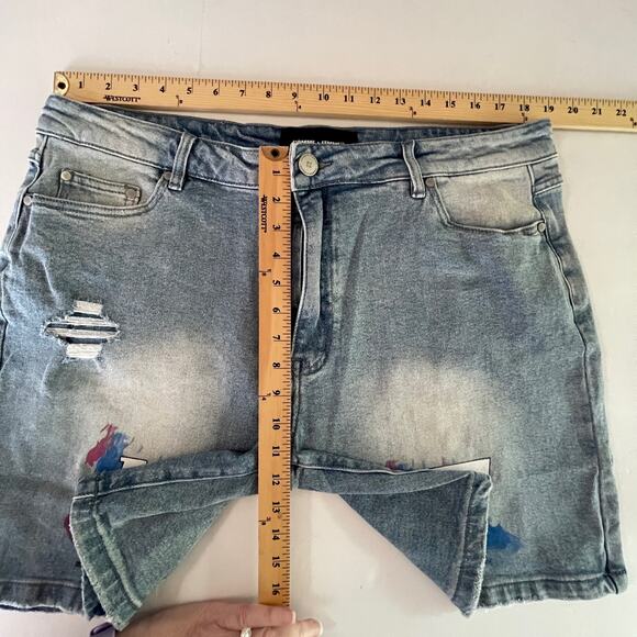 Homme + Femme Mens Hand Painted Logo Distressed Jean Shorts Sz 38 Denim Blue - Picture 8 of 10